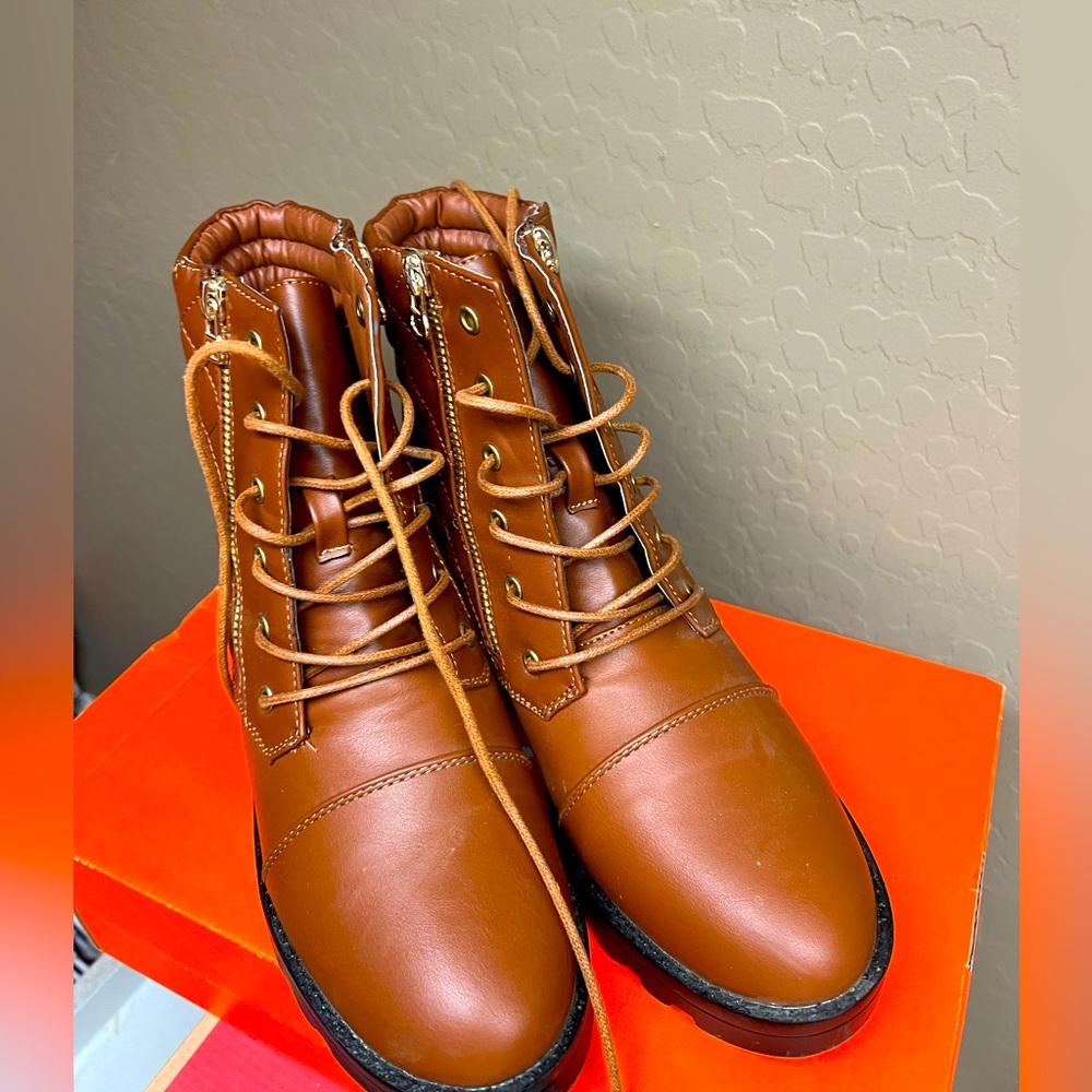 Tan combat boots
